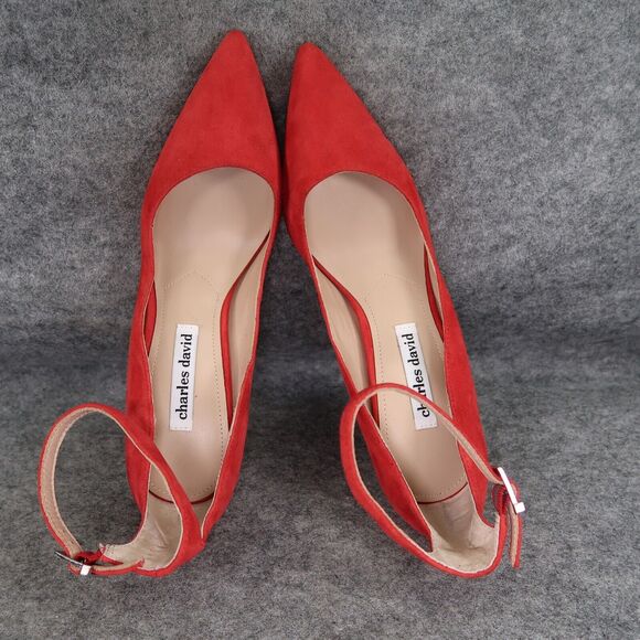 Charles David Shoes Womens 9 Pumps Ankle Strap Suede Red Pointed Toe Formal Sexy - Picture 9 of 16